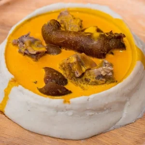 Yellow soup, fufu yam